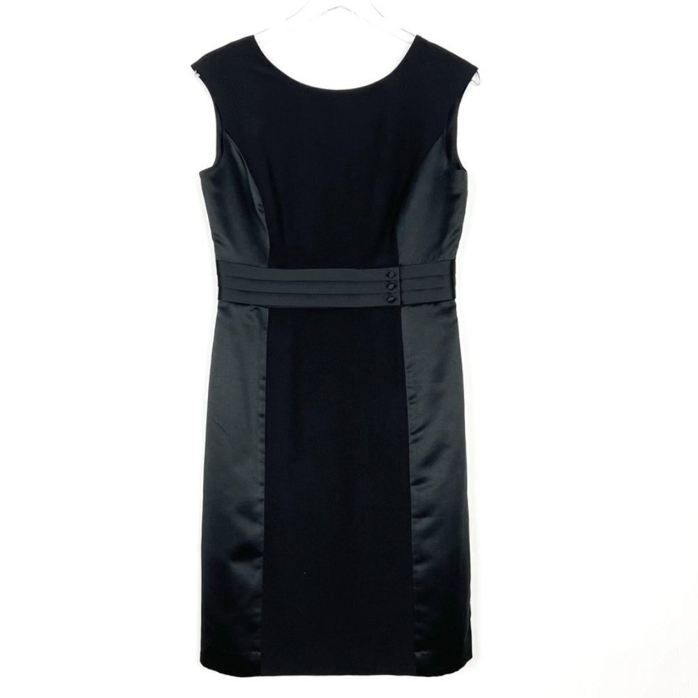NWT Ellen Tracy Tuxedo Dress Womens Size 8 Black Satin Panel Midi Classic Formal